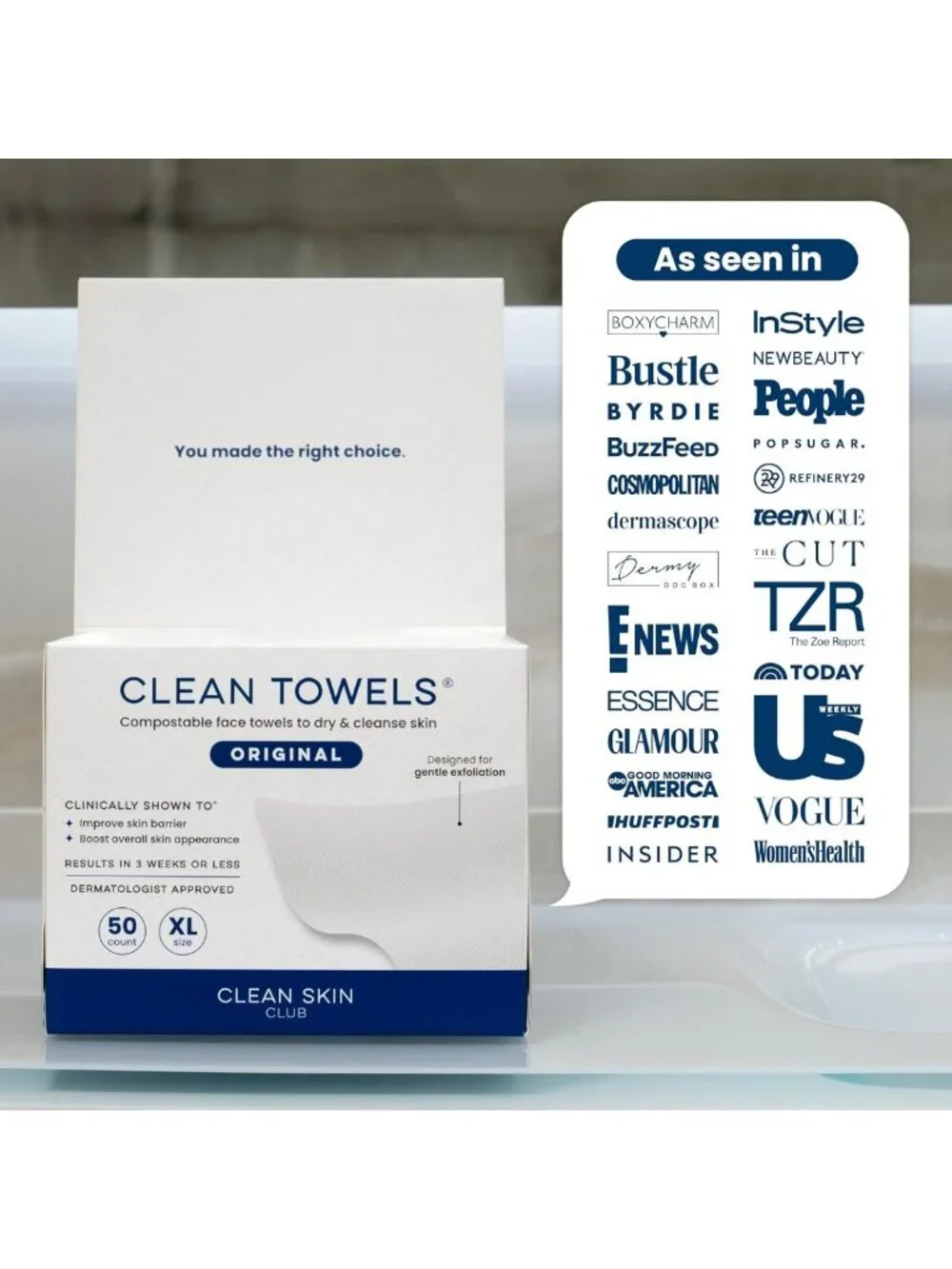 Ultra Soft Disposable Face Towels - 100% Biobased Makeup Remover Wipes, 50 Ct
